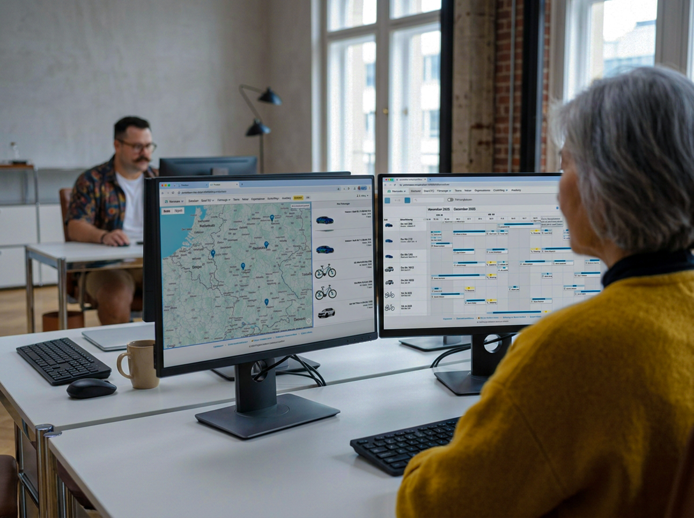 Operators reviewing MOQO's fleet map and scheduler side by side